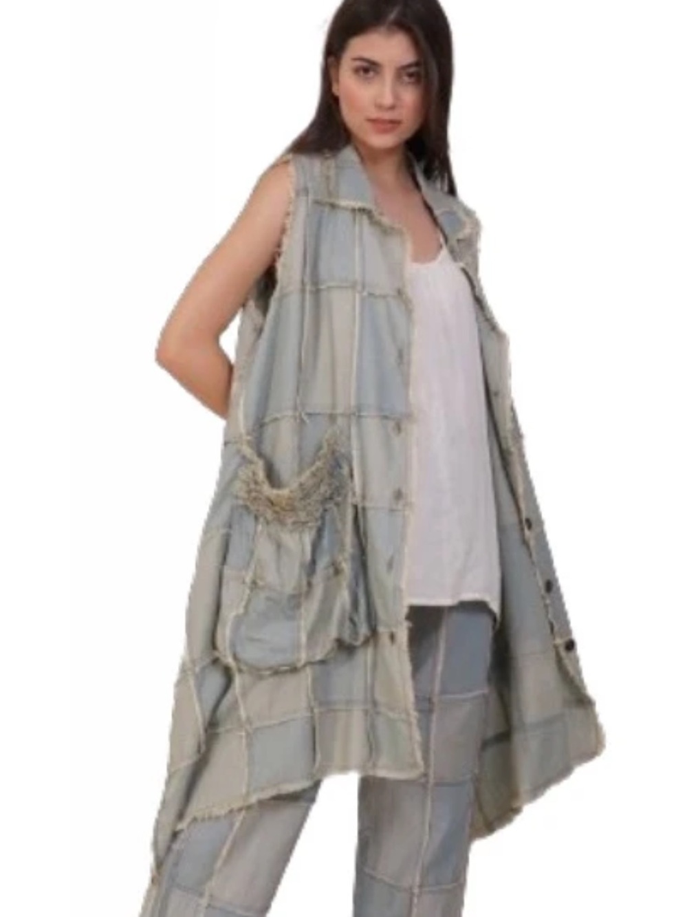 Paper Lace Blue Embroidered Eyelet Distressed Boho Tunic Vest Jacket OS